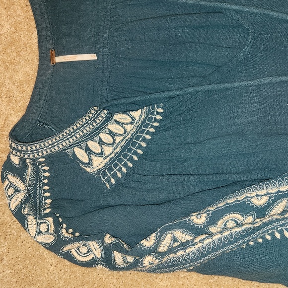 FREE PEOPLE WOMEN'S DREAMWEAVER EMBROIDERED TUNIC TOP BLUE - Picture 10 of 10